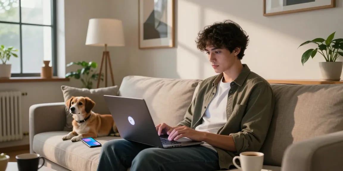 Engaging chat with Crushon AI in a modern loft, showcasing tech integration and lifestyle.
