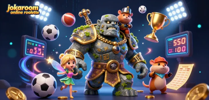 Experience thrilling gaming action with jokaroom online roulette featuring a magical golem guardian and sparkling elements.