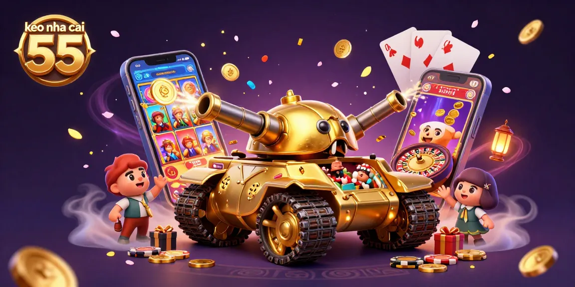 Bet big with keo nha cai 55's vibrant casino scene featuring golden beetles and slot games.