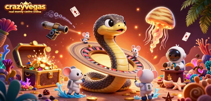 Bet on the colorful rings of the Saturn snake at crazyvegas real money casino online.